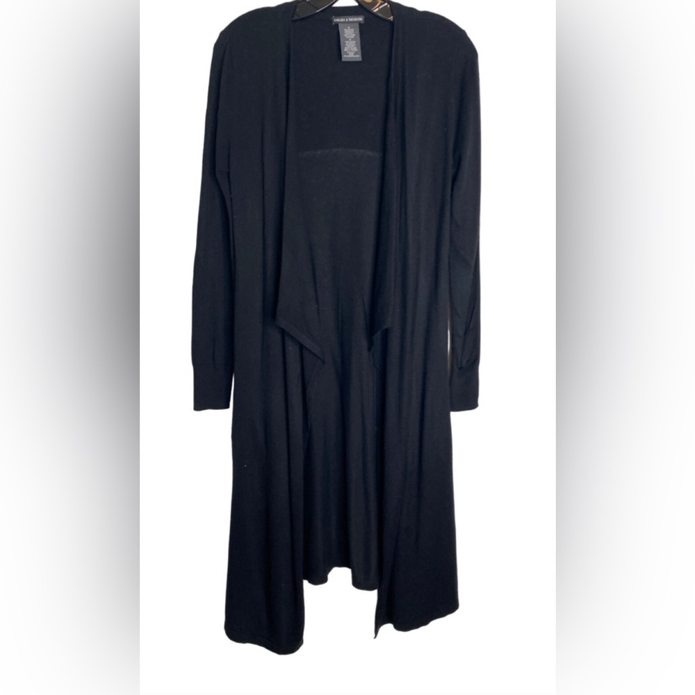 Chelsea & Theodore 40 inches long Black Cardigan Asymmetrical Open Front Large - Picture 2 of 9